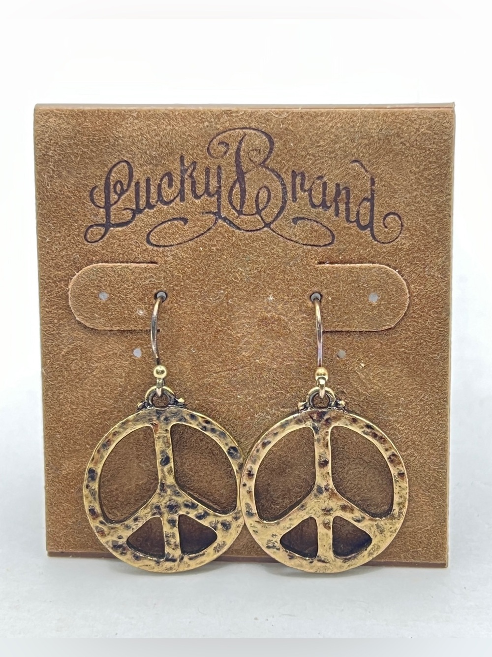 Lucky Brand Boho Peace Earrings Drop Dangle Hammered Boho